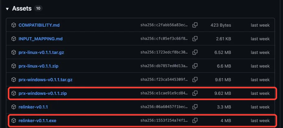 Seção Assets do AnyPS5 com relinker .exe e prx-windows destacados