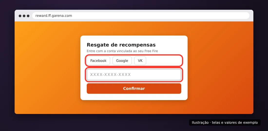 Ilustração do site oficial de resgate de códigos do Free Fire